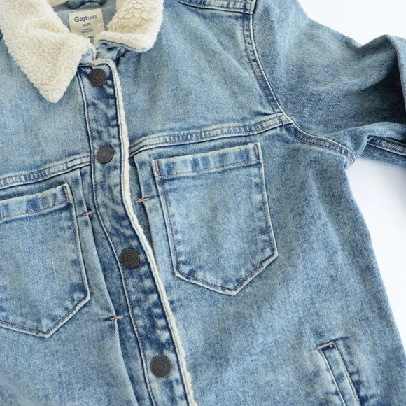 Gap Light Blue Button Up with Sherpa Collar Denim  Jean Jacket Coat XS - Picture 12 of 13